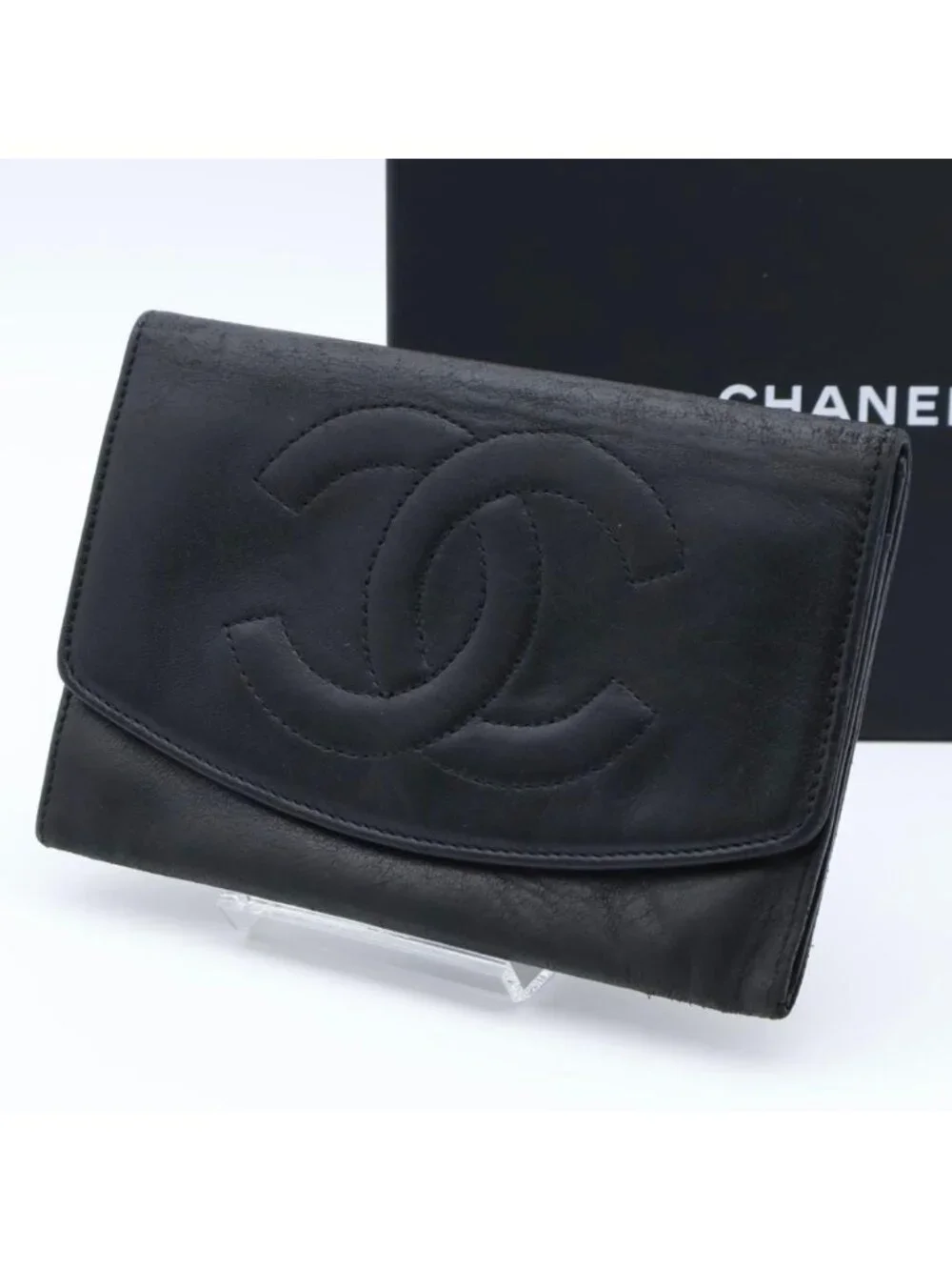 Chanel Jumbo CC Logo Lambskin Bifold Wallet Black